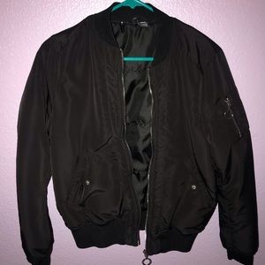 Black bomber jacket with side zipper